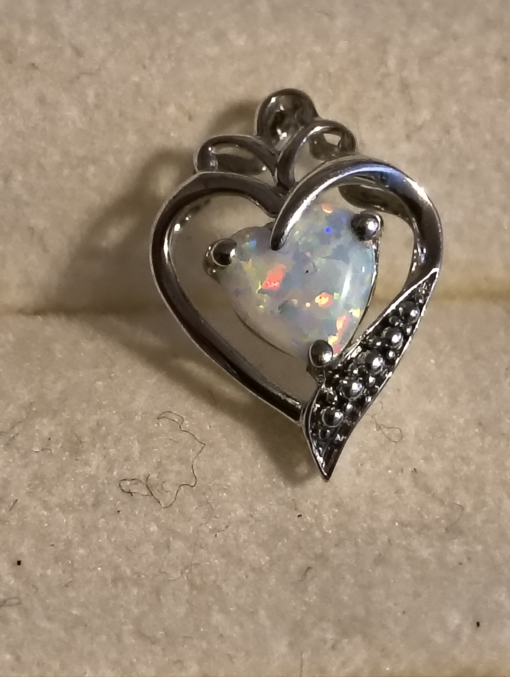 Sterling Silver And Opal Heart Pendant Signed